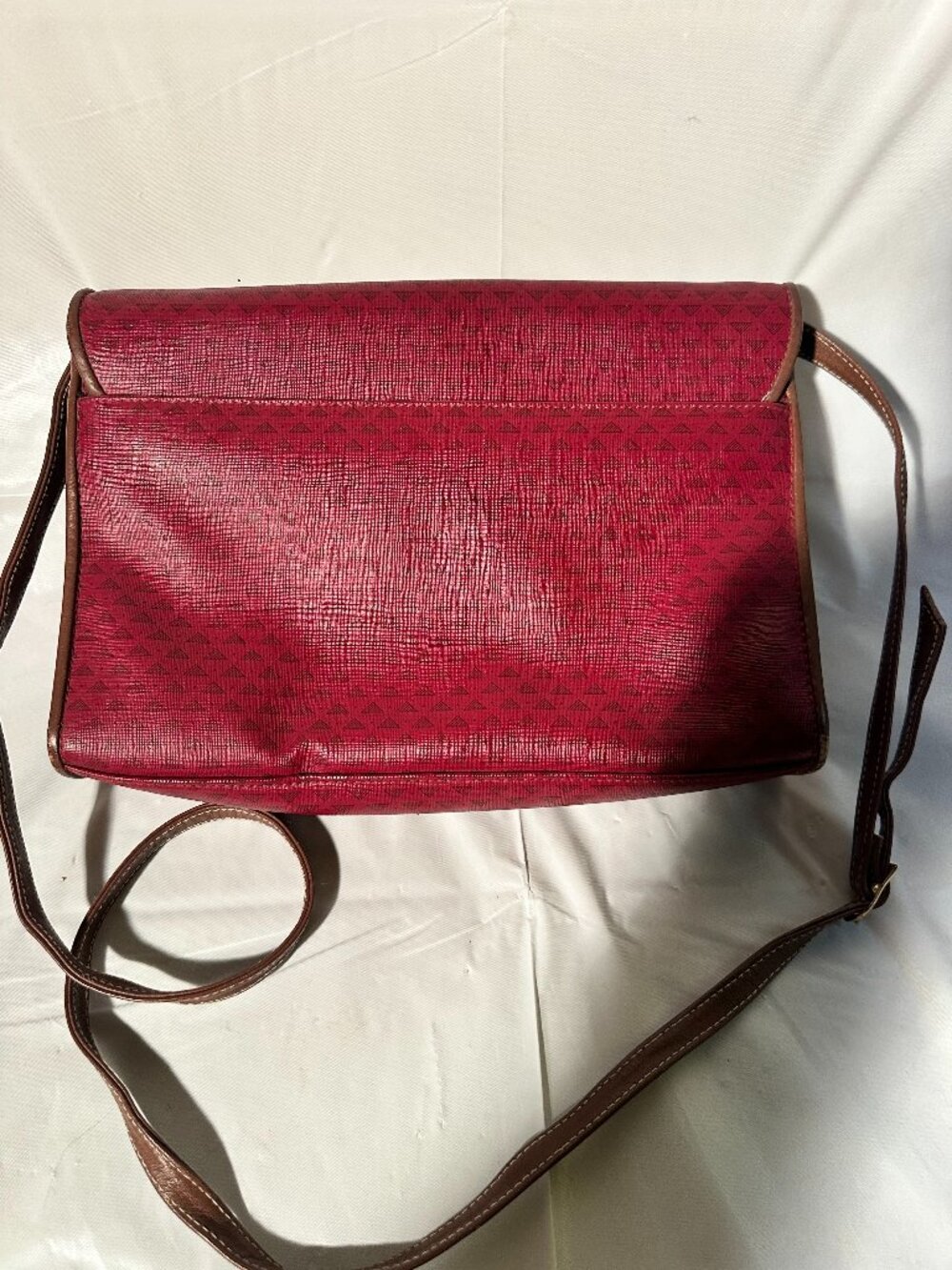 Vintage 1984 Liz Claiborne Red Monogram Crossbody Shoulder Bag Leather Trim